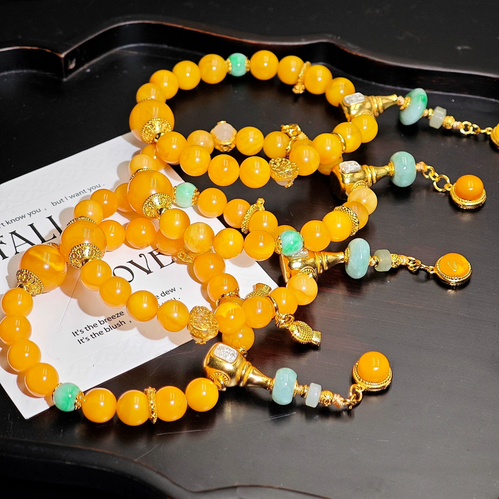 蜜蜡手串鸡油黄文玩风圆珠多样性发货一件