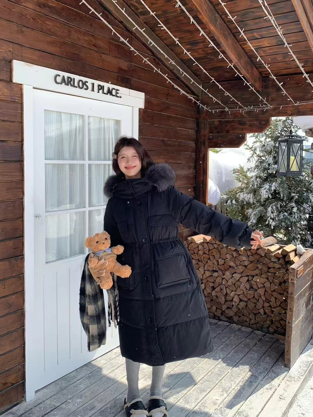 鸭 90羽羽收腰长款显瘦大码女装时尚黑色