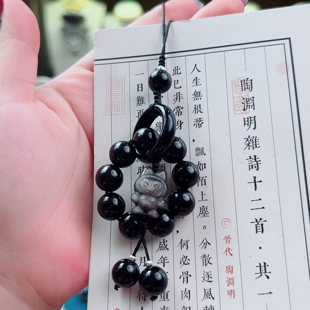 挂件黑曜岩银S925镶嵌国风