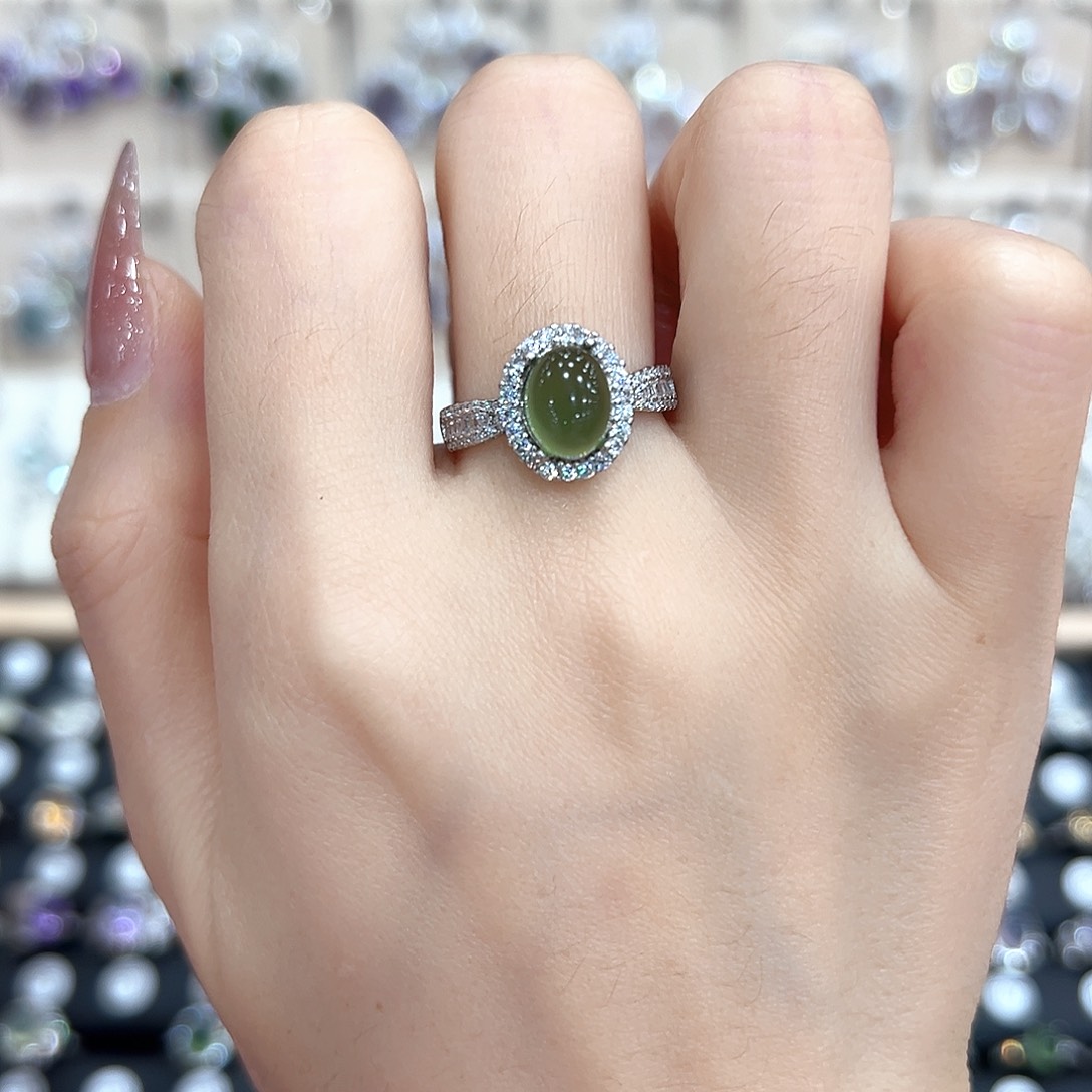 蛇纹石玉银S925镶嵌戒指