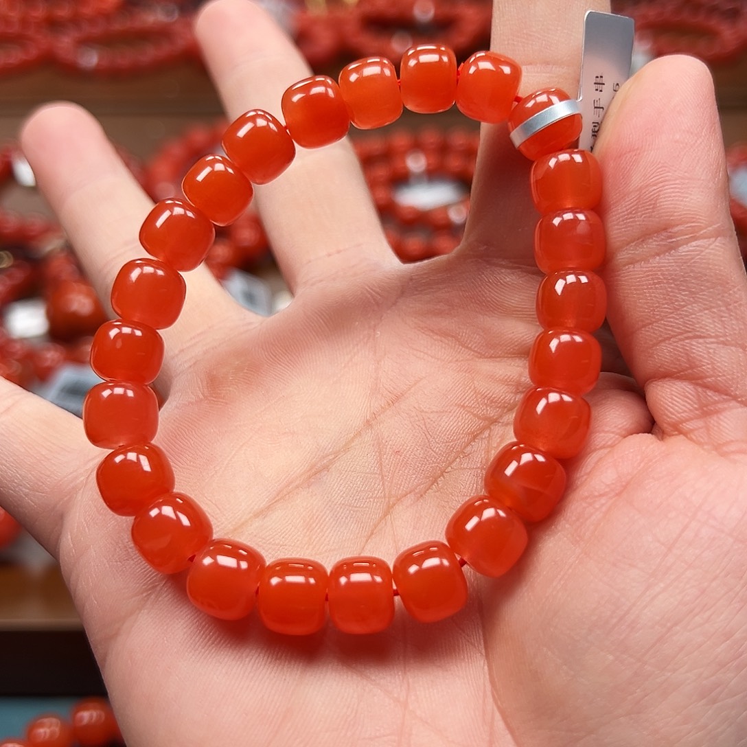 南红玛瑙未镶嵌手串保山料9m柿子红