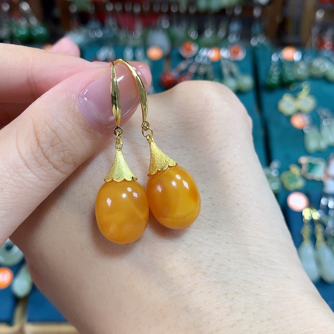 蜜蜡银S925镶嵌耳饰卡15*12左右