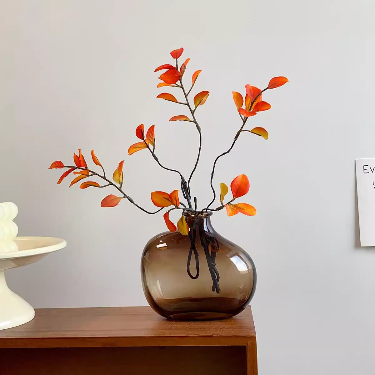 仿真花树枝红枫叶假花树叶子发财叶室内家居客厅枫叶假花北欧摆设