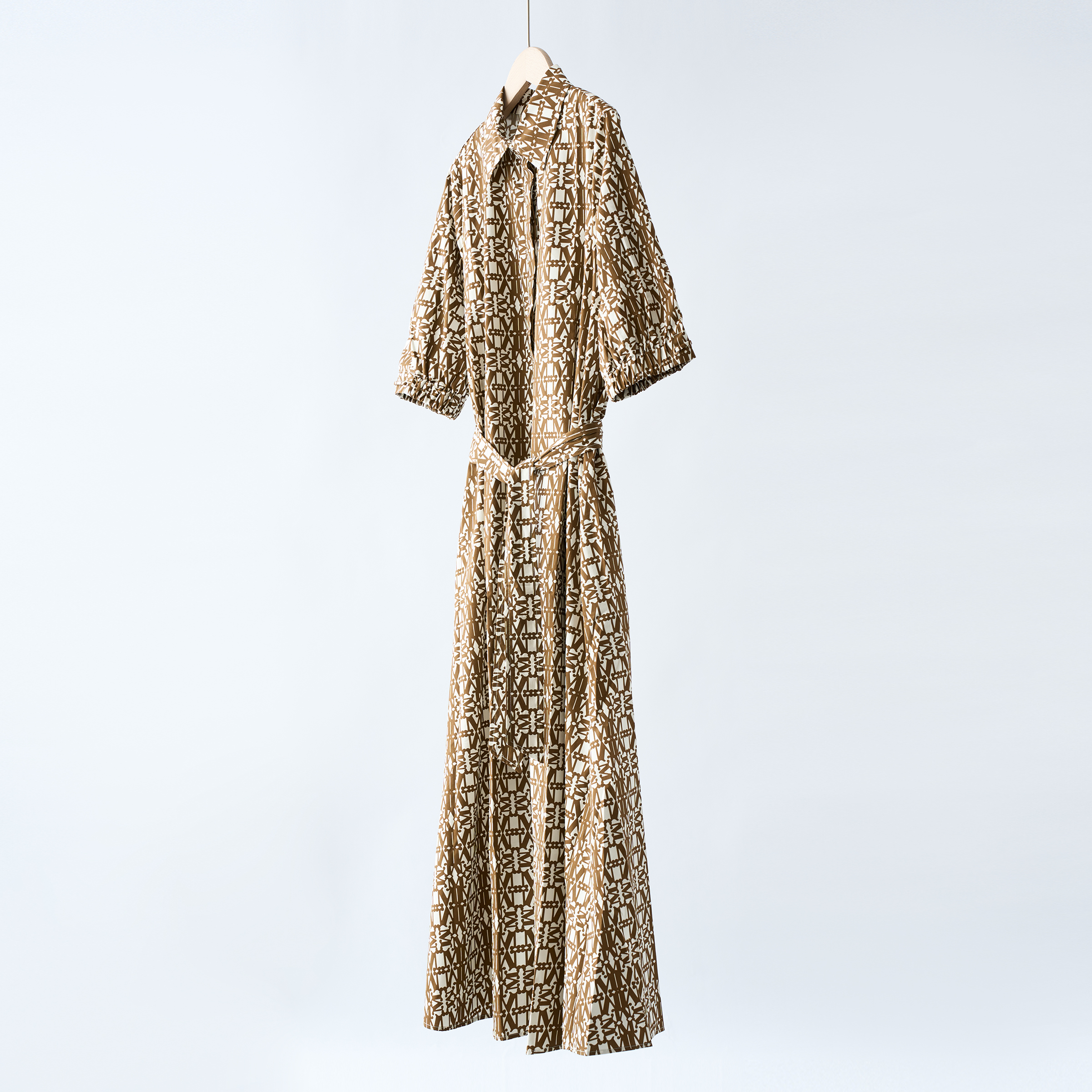 奈斯专属【YS11227】气质印花衬衫收腰棉中长款连衣裙+两件套夏女