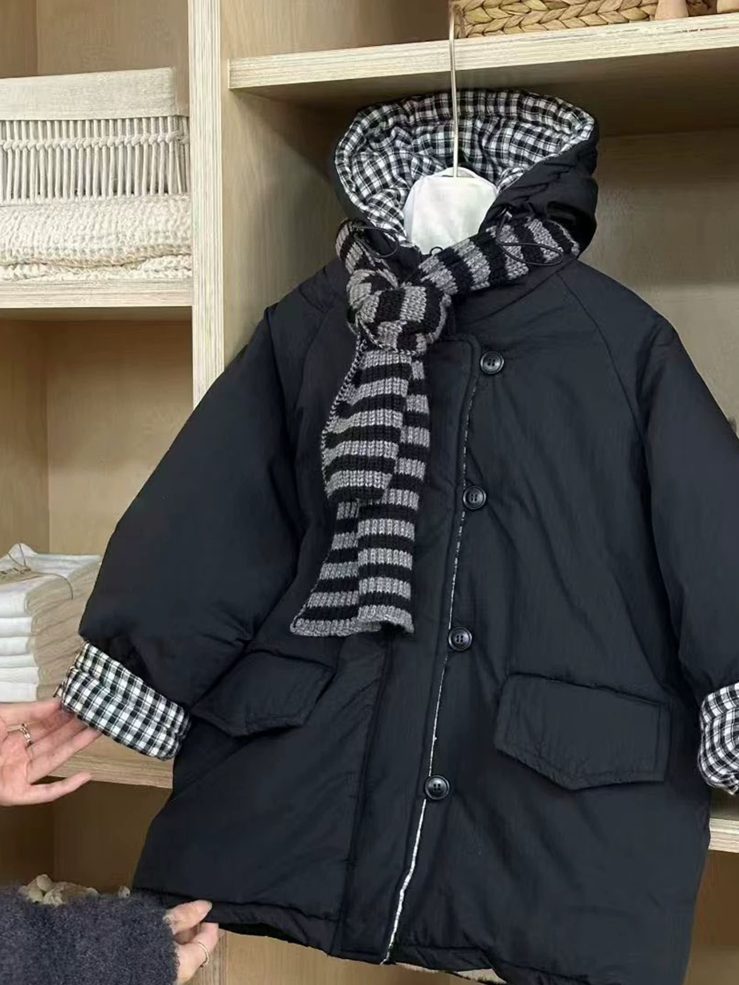 男女童冬季连帽派克服2025新款宽松加绒加厚保暖棉服中大童毛毛绒