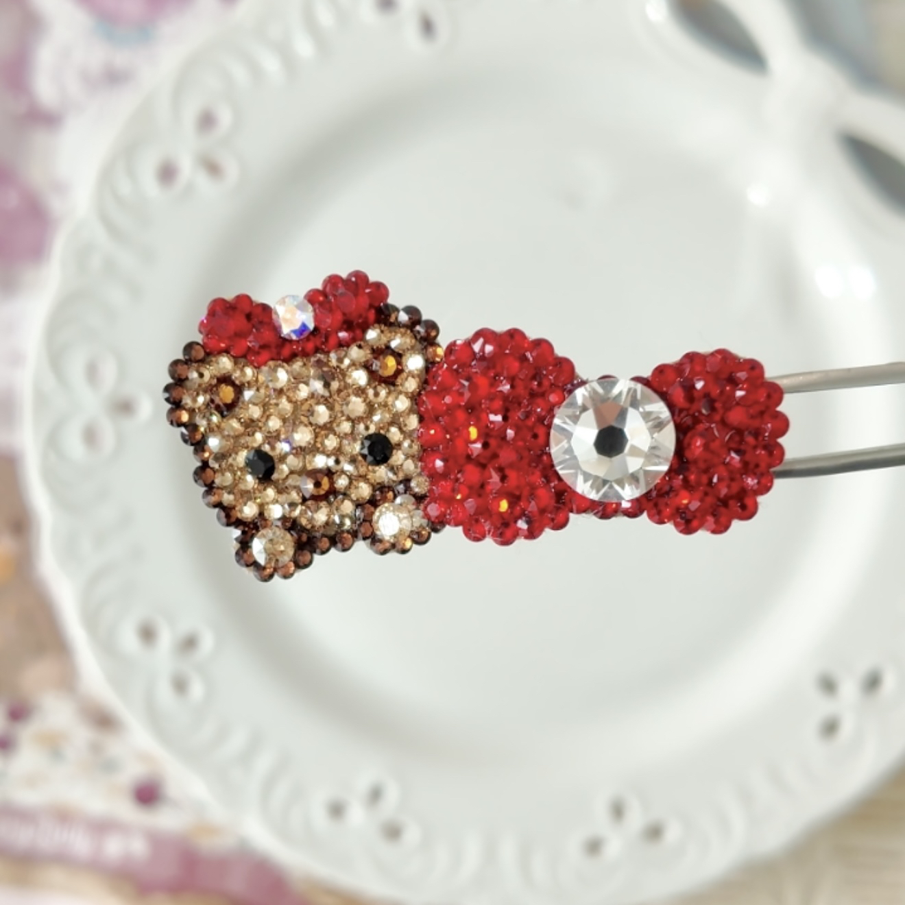 满钻小熊红蝴蝶结宠物发夹青蛙夹施华洛顶夹