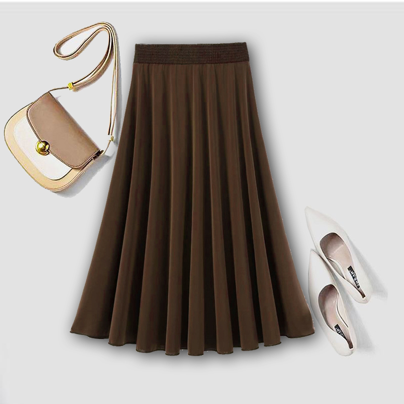 妈妈半身裙女夏季新款薄款松紧高腰中年垂感大摆中长款伞裙5179