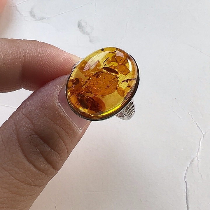 琥珀（花珀）银S925镶嵌戒指