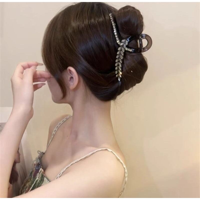 诗泊雅 韩版气质轻奢抓夹发卡时尚百搭简约重工优雅麦穗水晶抓夹