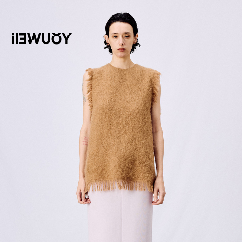 有尾YOUWEI马海毛手工流苏短款拉毛背心Y3425101