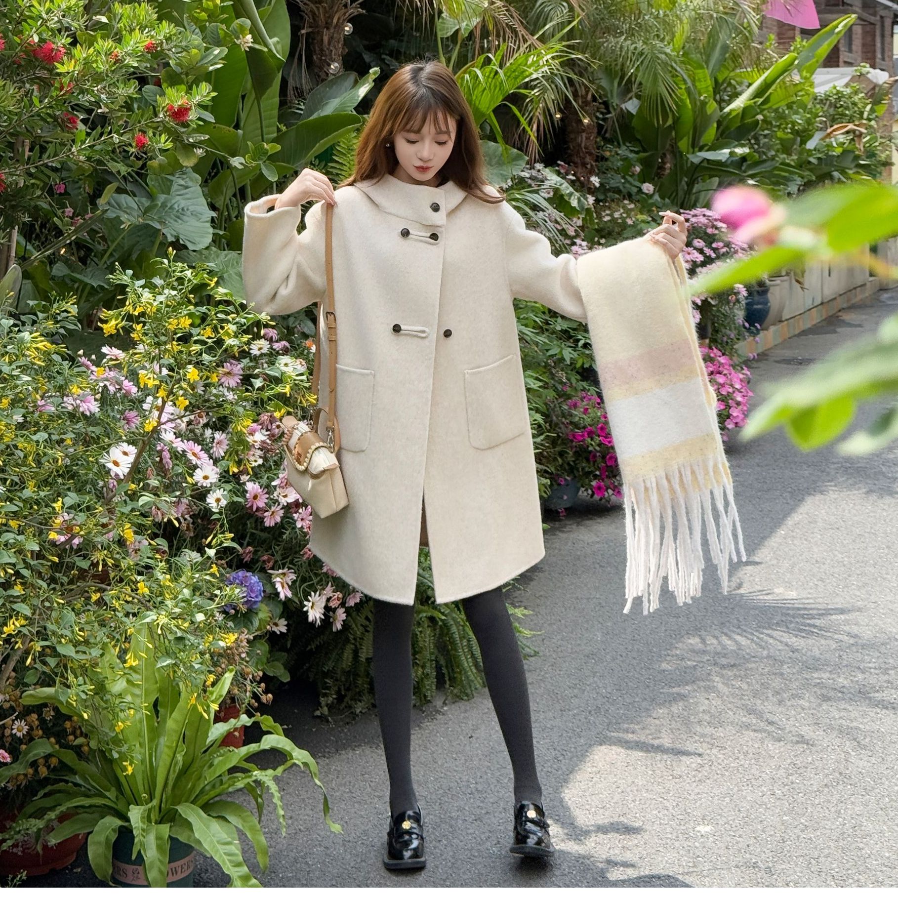 5515 小个子优雅简约时尚宽松中长款显瘦韩版秋冬双排扣羊毛大衣