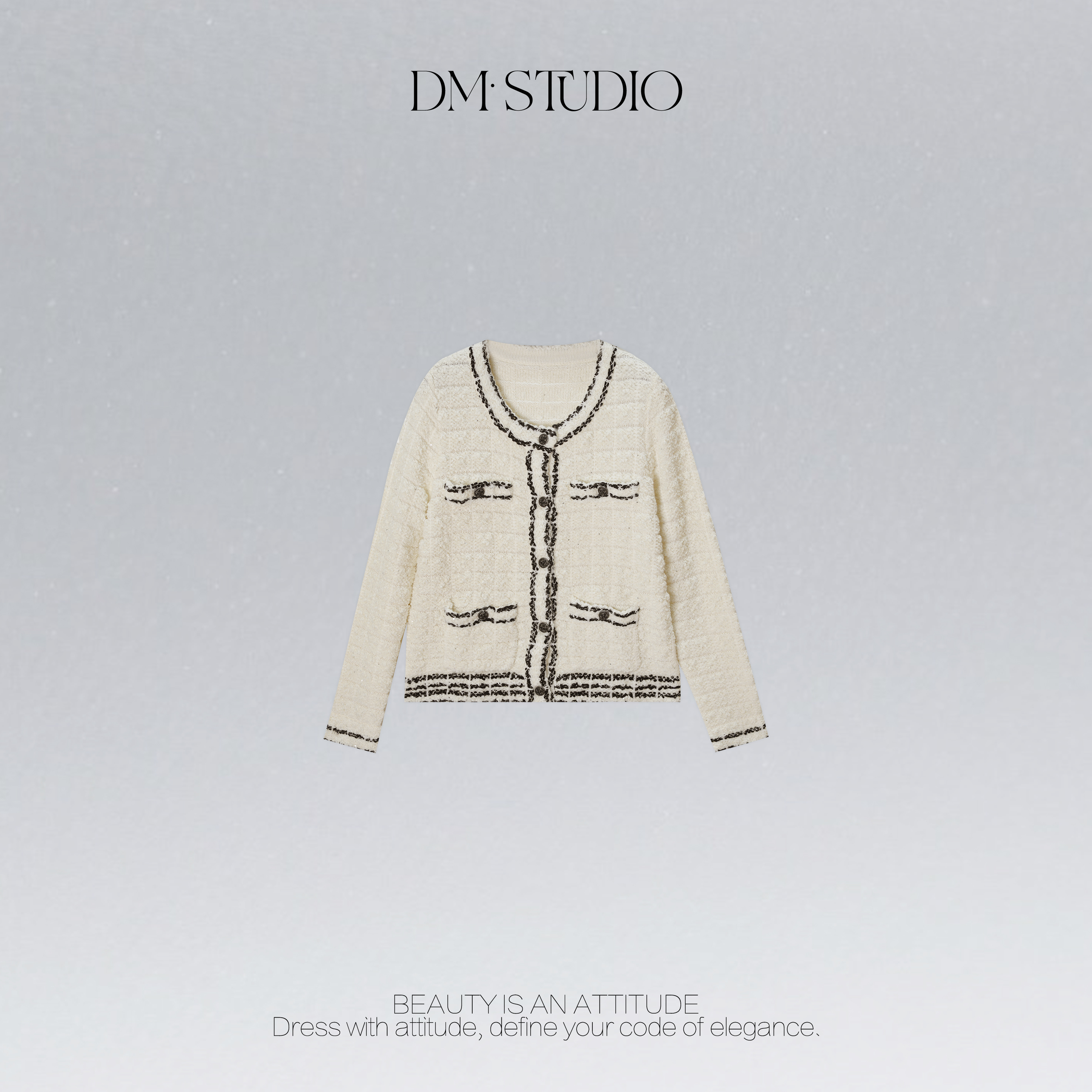 DEDM•STUDIO/慵懒气质减龄撞色排扣小香针织开衫2508ZZS/SZ65625