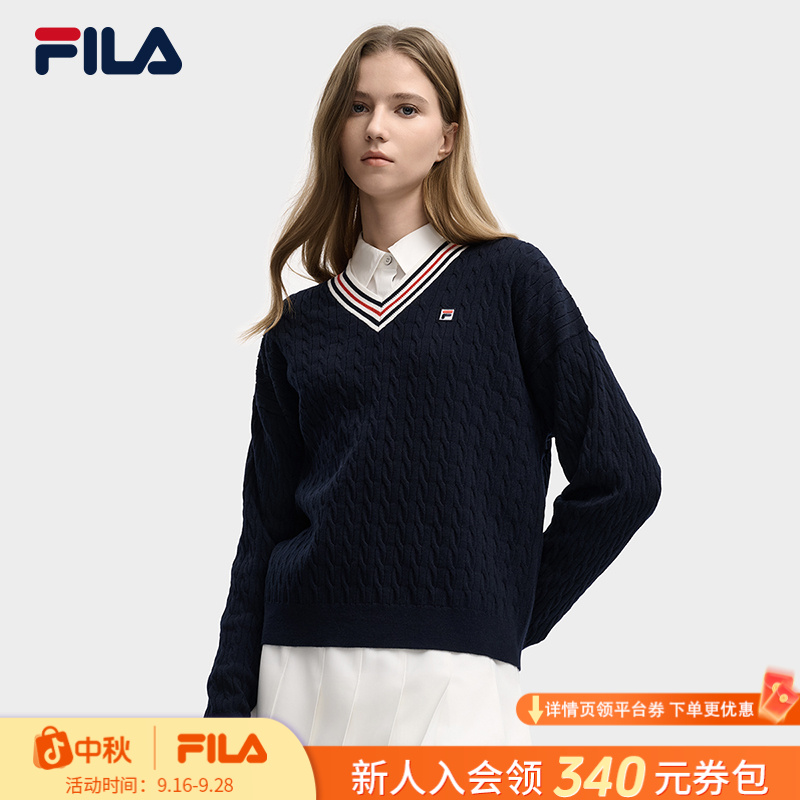 Fila/斐乐2025年秋冬新款女士经典意式户外运动编织衫F11W548419F