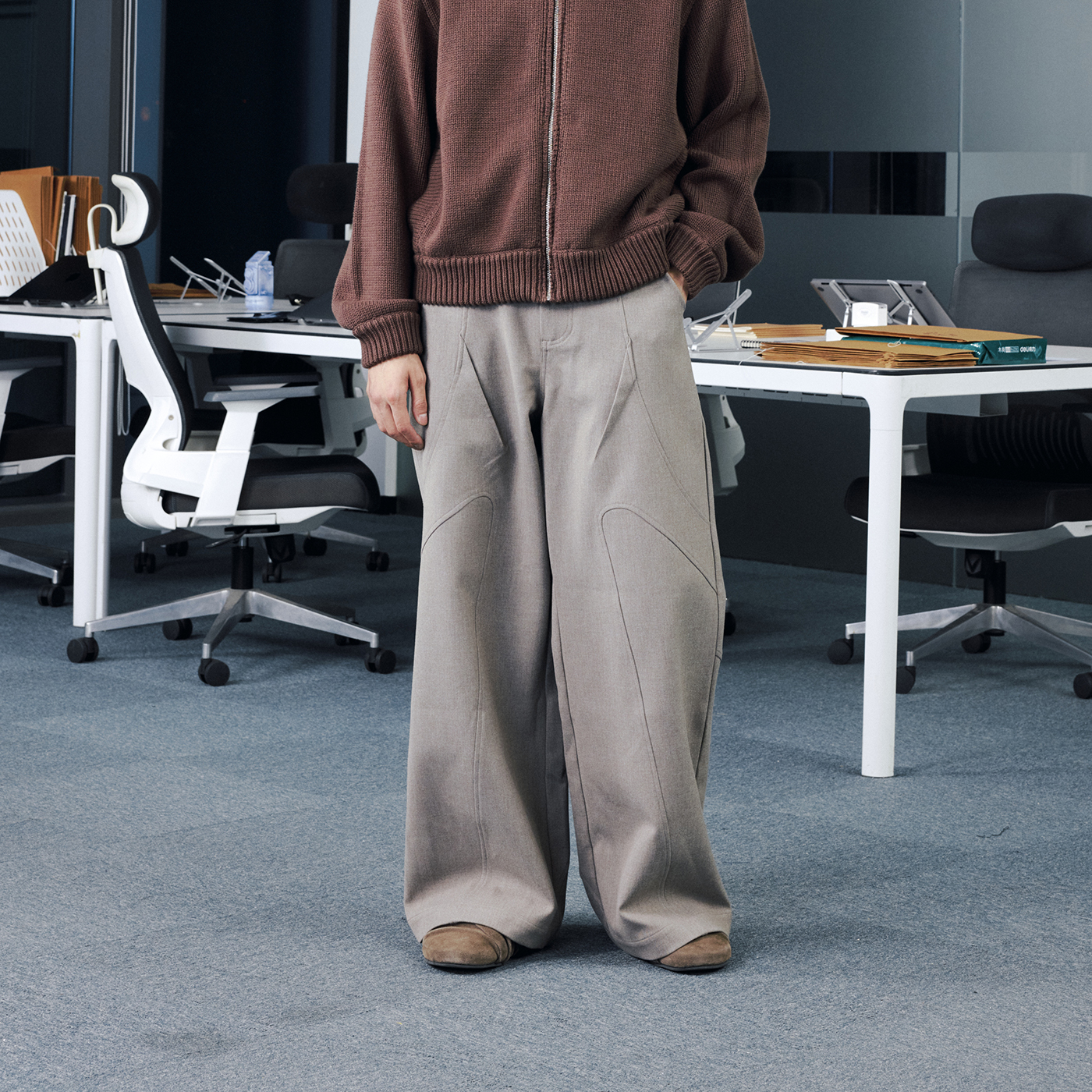 OaOO微阔结构西裤设计感休闲百搭宽松直筒微阔西裤男