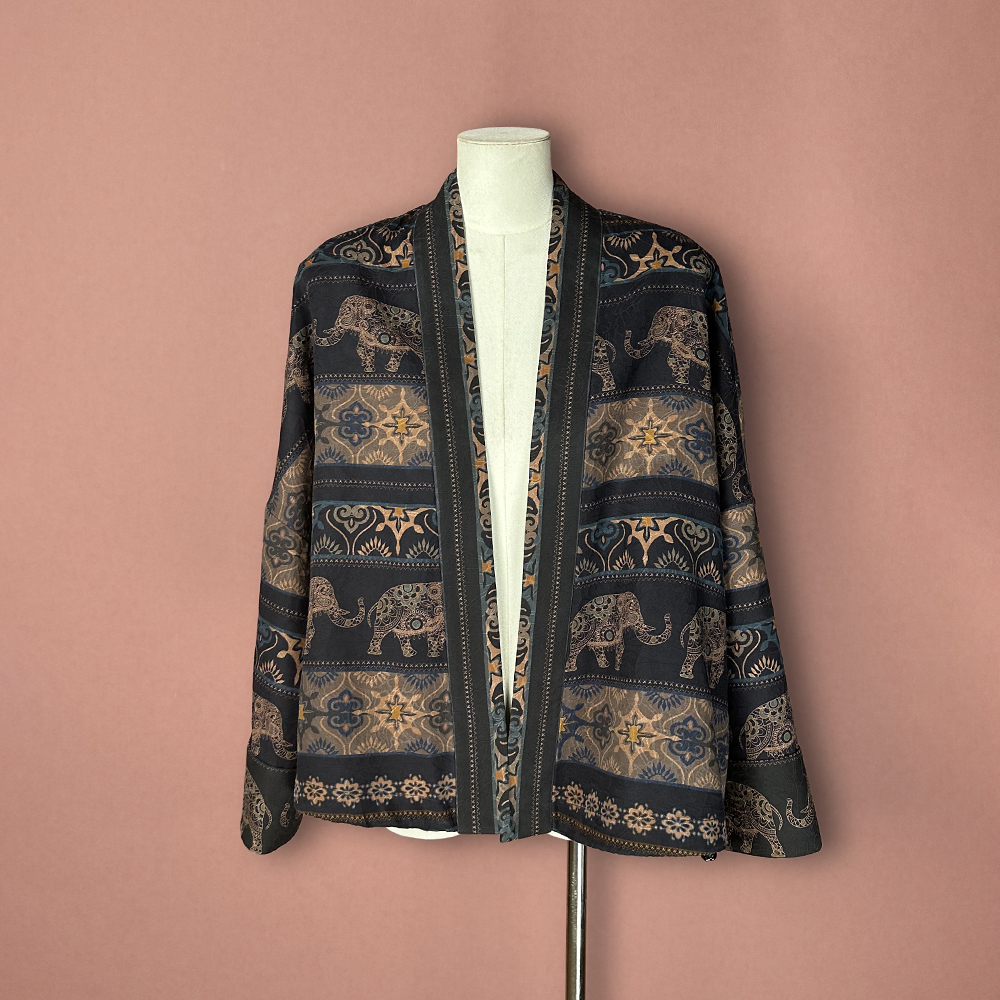 莨悦（100%桑蚕丝）香云纱葡萄泥绢纺双面穿提花外套茶服上衣女士