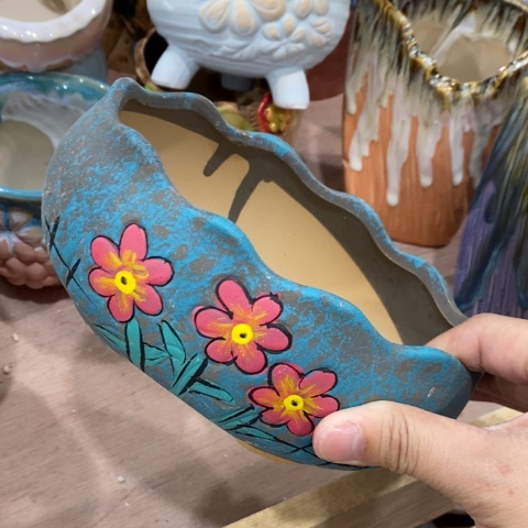 陶瓷椭圆蓝色小花34313133