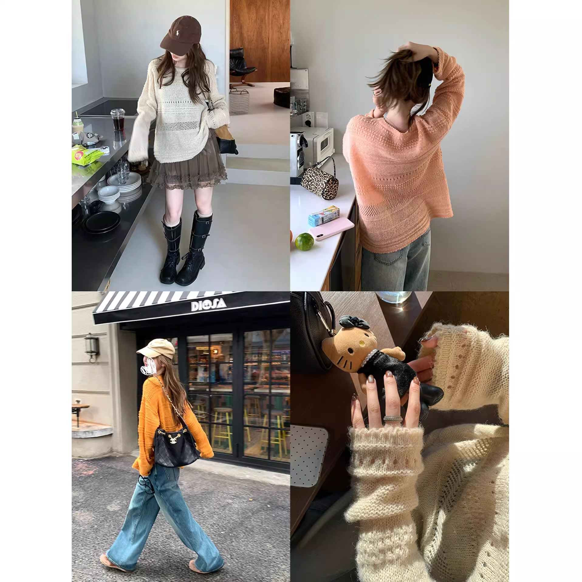 【闲暇周末】镂空提花圆领宽松慵懒针织罩衫上衣女
