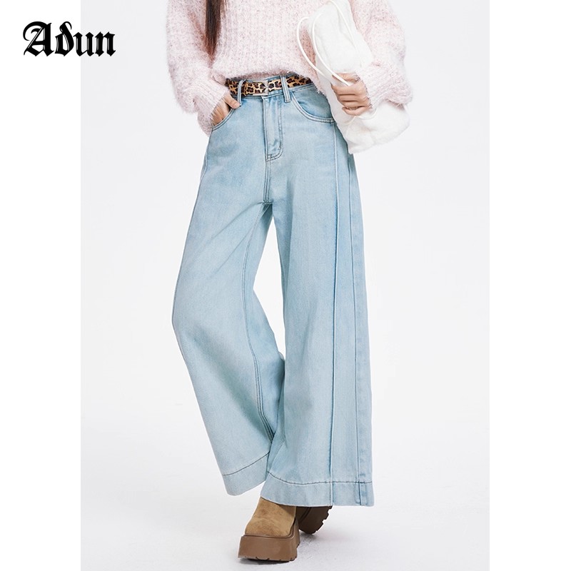 Abun【商场同款】冬季新品时尚阔腿牛仔裤双色可选收腰显瘦