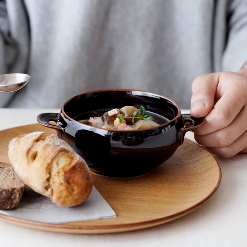 HASAMI-YAKI/波佐见烧波佐见烧白山 T型双耳碗天目黑