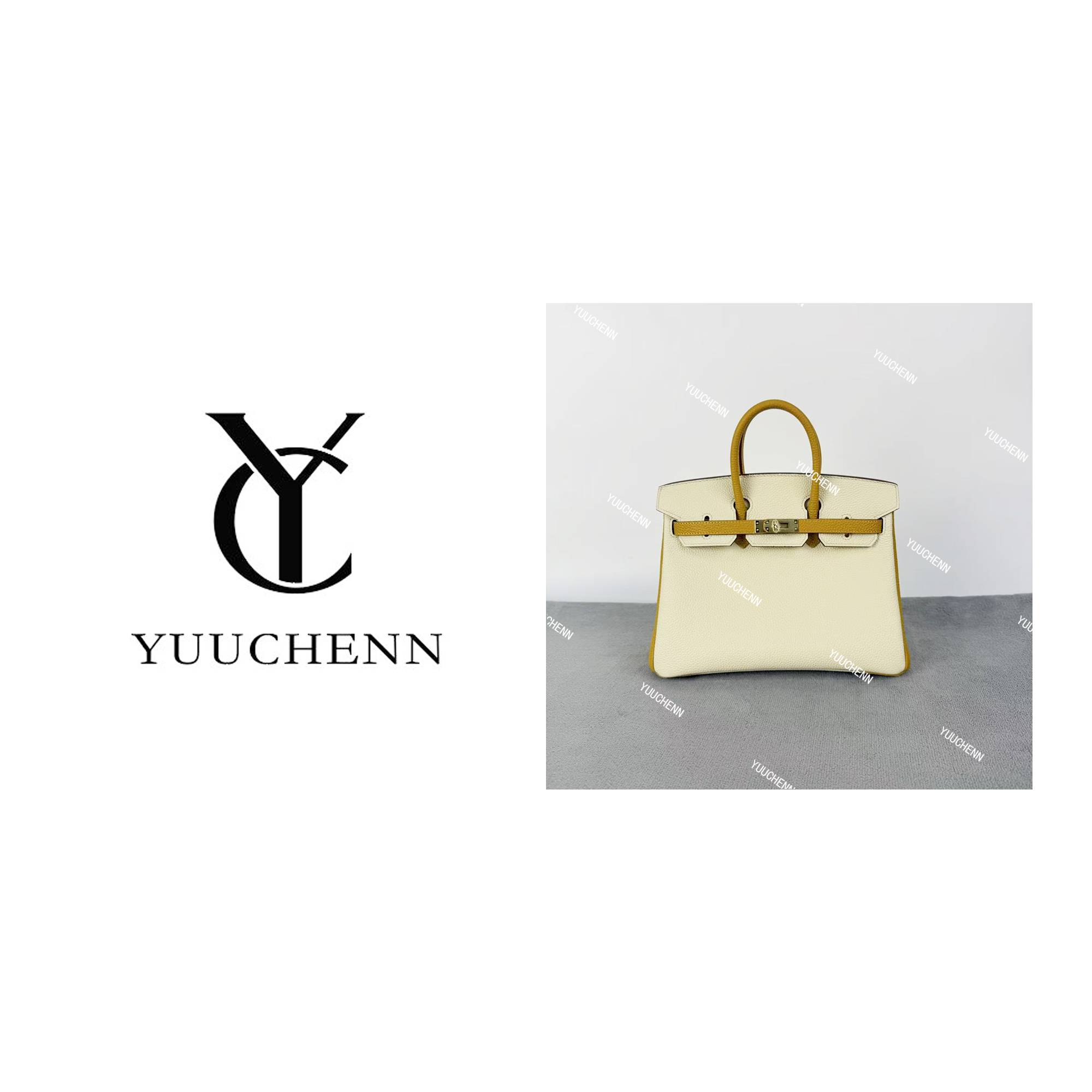 YUUCHENN/爱马原版半手工【birkin】进口Togo皮25cm白拼黄 HH6066