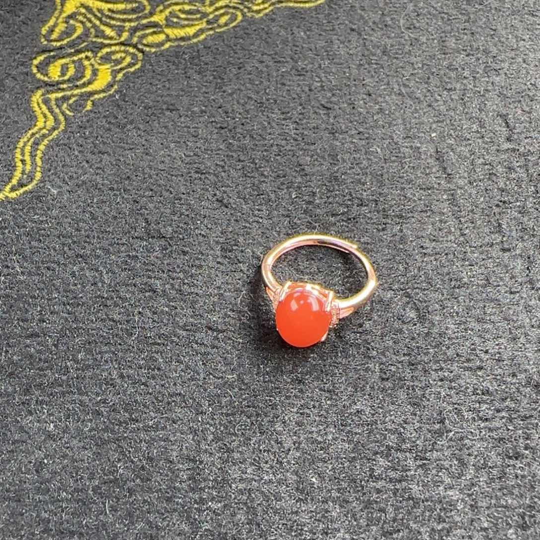 南红玛瑙冰粉925镶嵌戒指银S925镶嵌