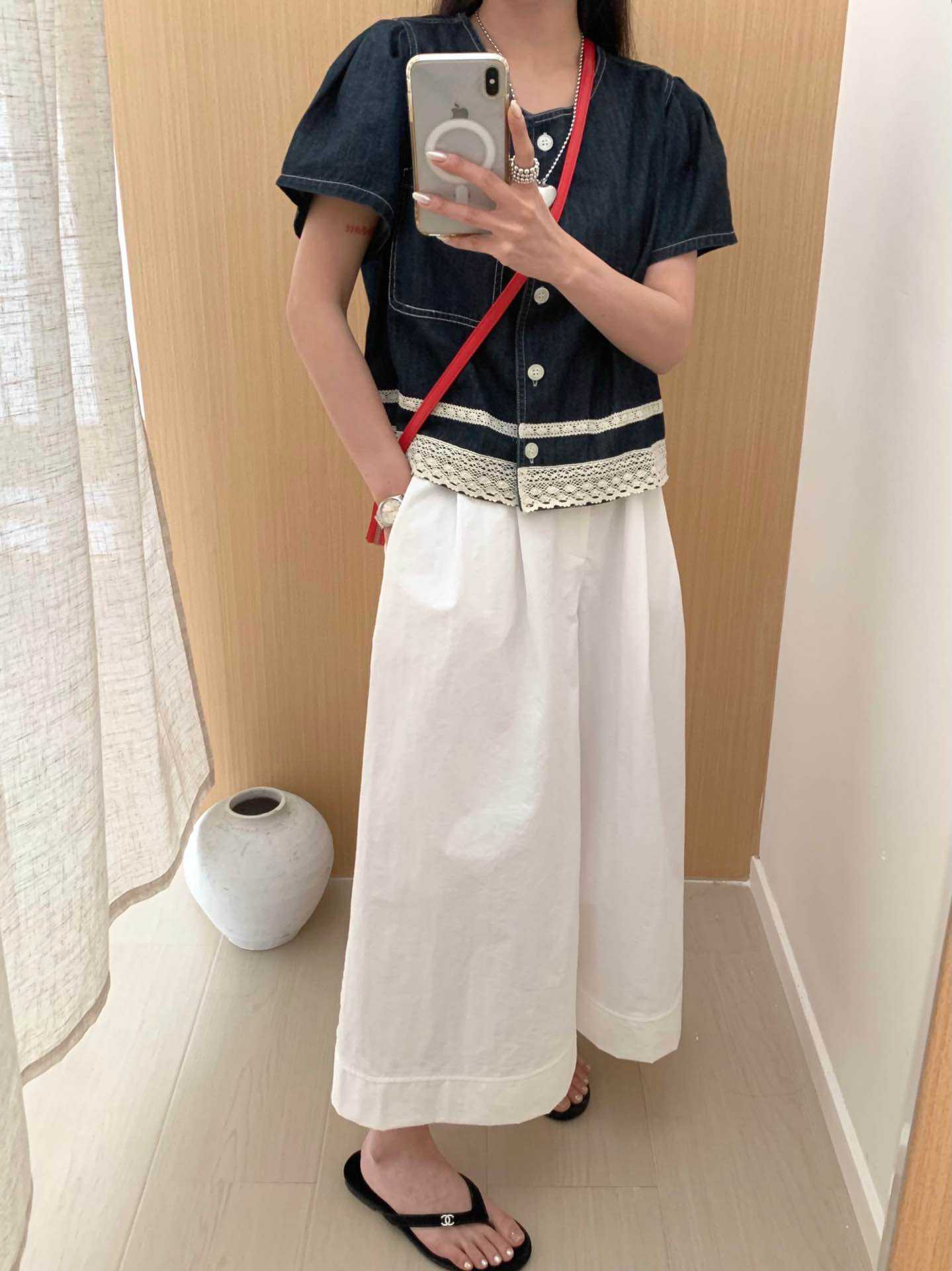 8710-1 韩系花边牛仔短袖衬衫