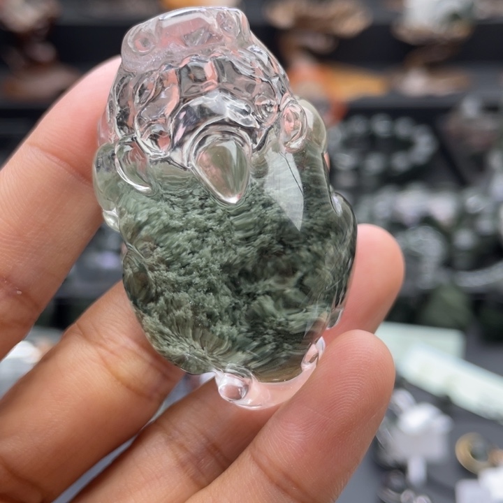 颈饰水晶未镶嵌绿幽灵聚宝盆貔貅定制