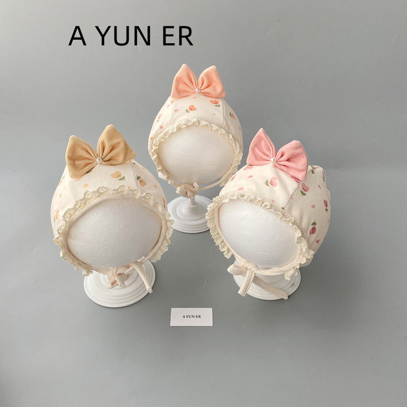 婴儿帽子春秋款女宝宝护耳帽婴幼儿洋气户外防风小月龄公主囟门帽