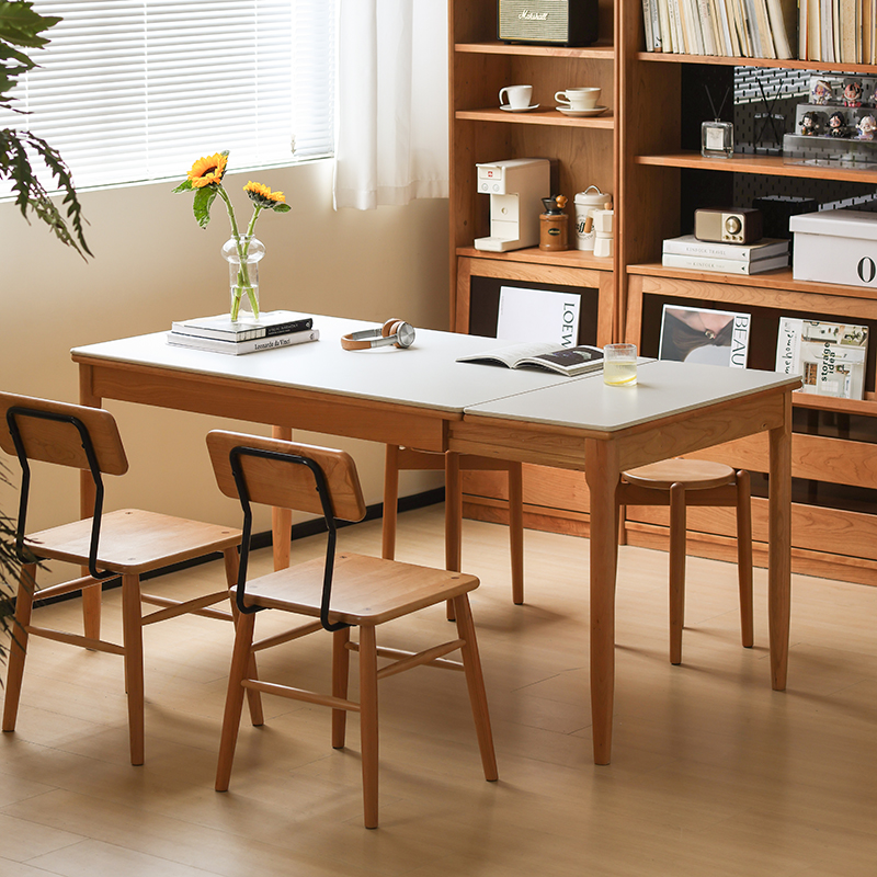 【国补15%】【西班牙伸缩餐桌】实木岩板餐桌伸缩原木简约小户型樱桃