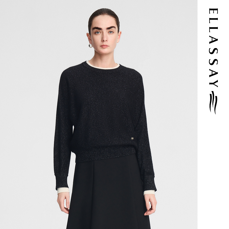 ELLASSAY/歌力思秋冬新款假两件设计细闪圆领针织衫EWF353M05400