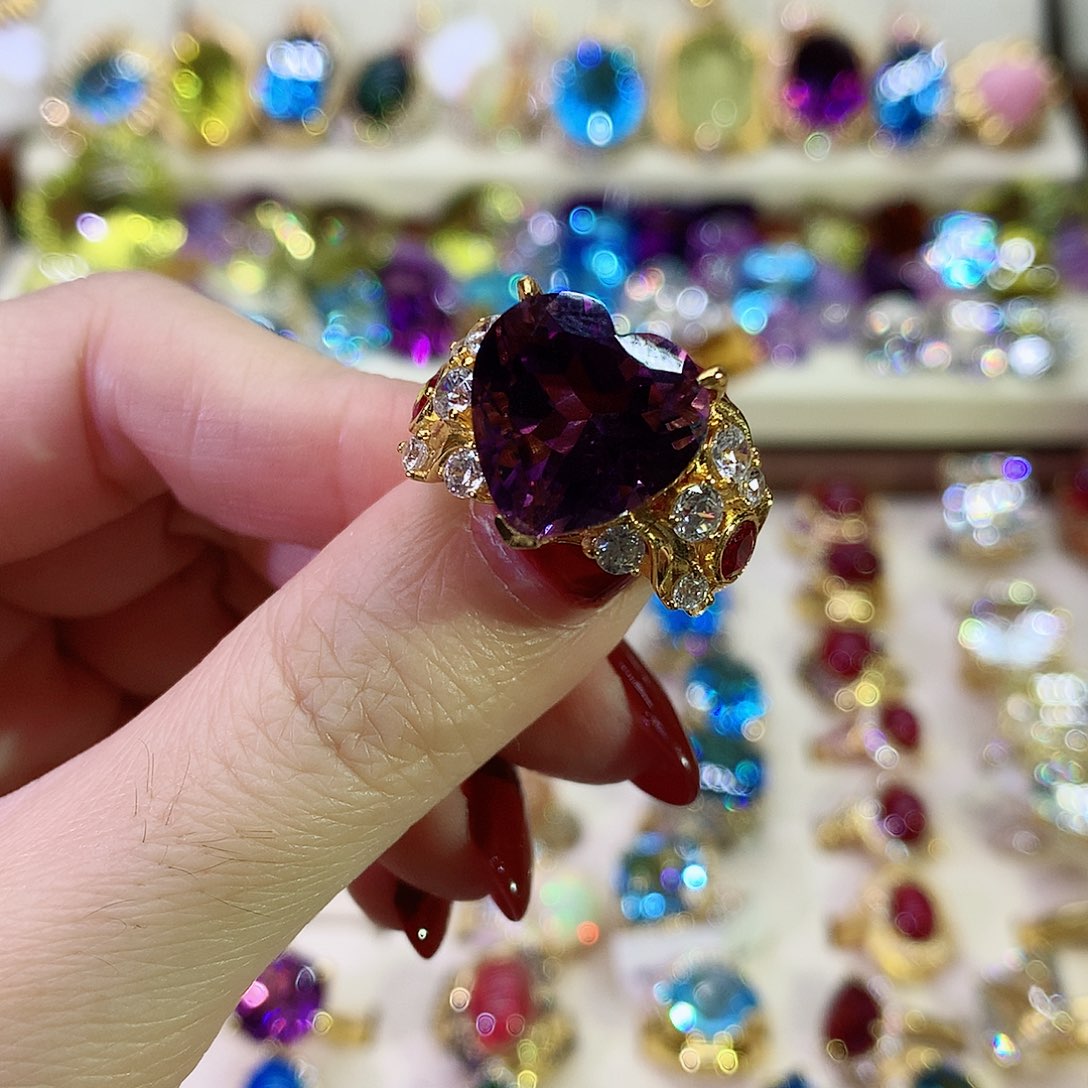 紫晶戒指银S925镀金镶嵌