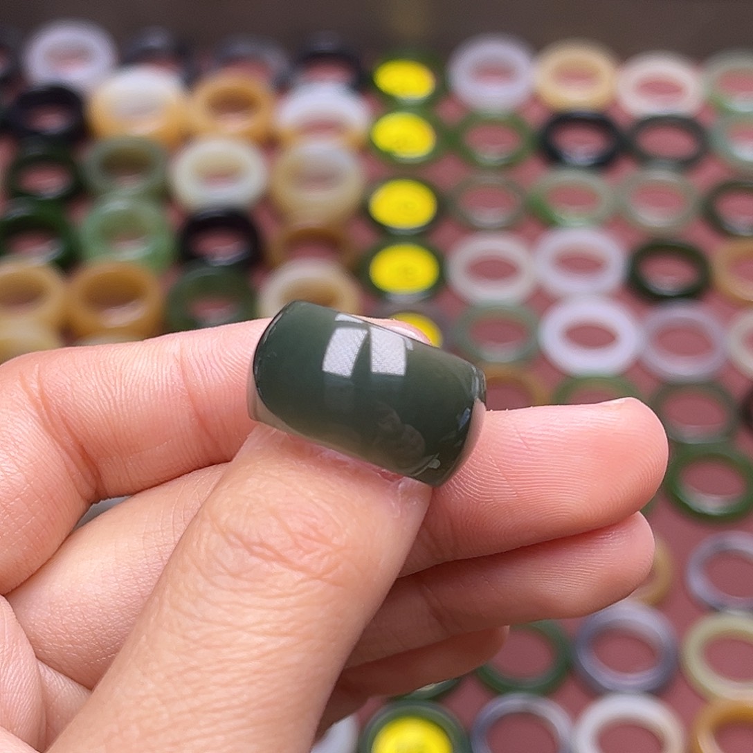 和田玉戒指未镶嵌17内径 复古蓝