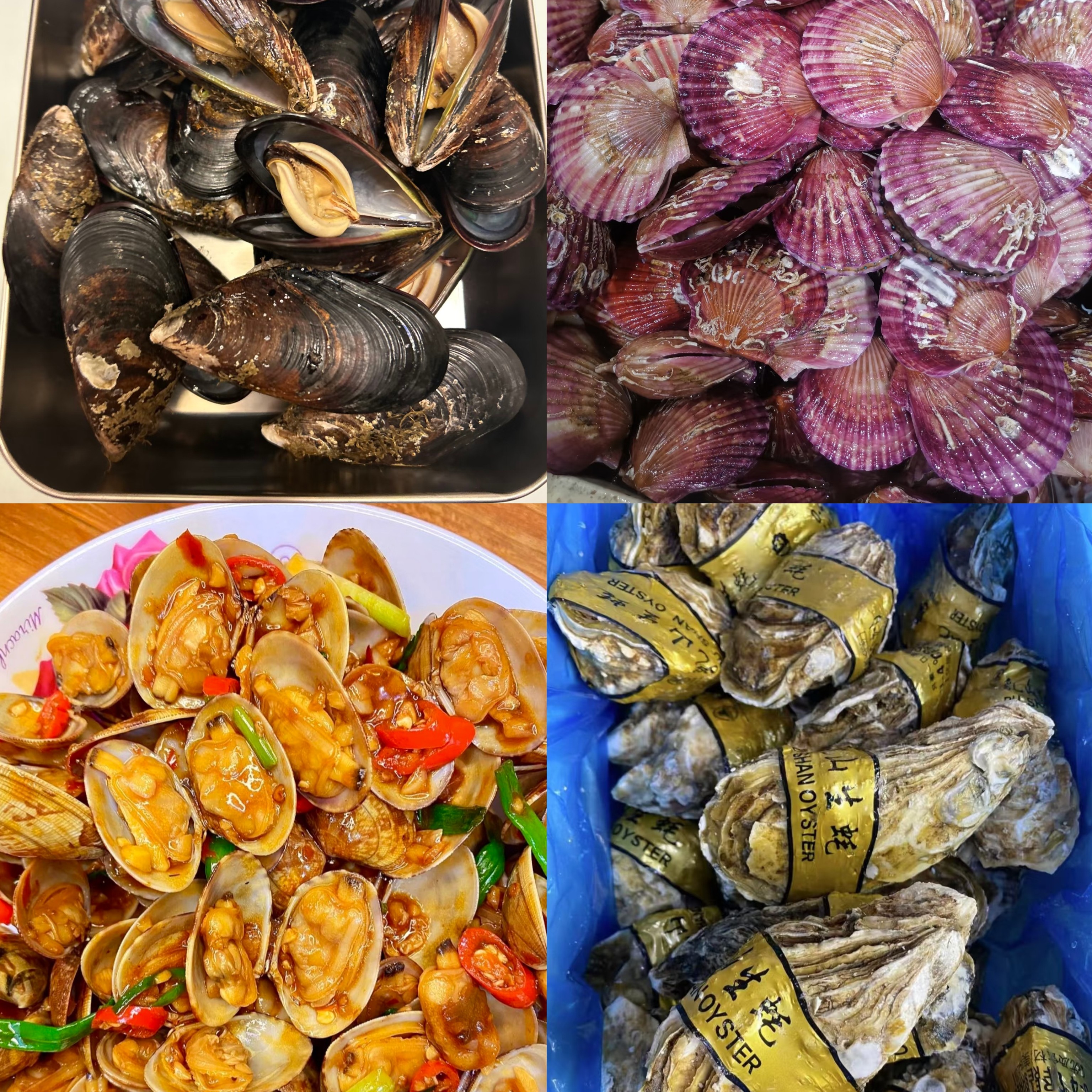 3斤3＋生蚝。1斤半毛蛤。蚬子4斤。扇贝3斤（贝类其中如有缺货随机一份贝类）海鲜
