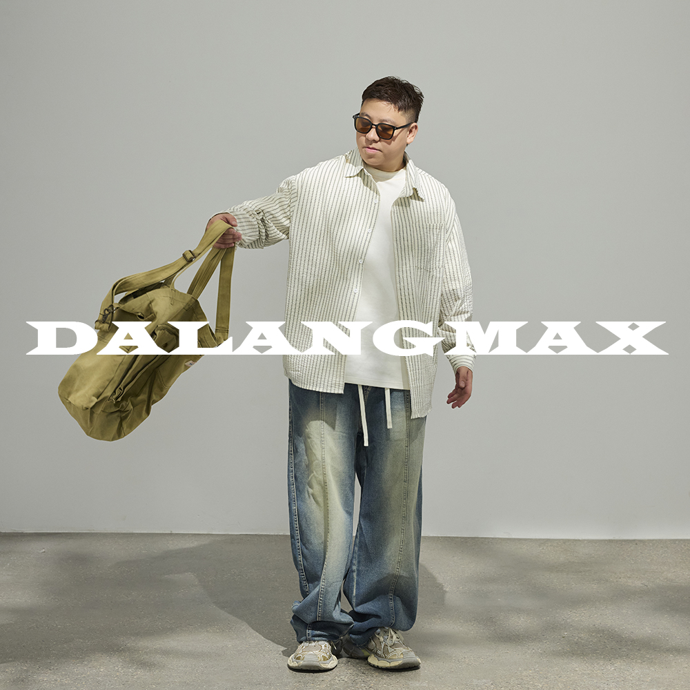 DALANGMAX【日系工装】陈达浪大码男装条纹长袖衬衫复古泡泡纱外套
