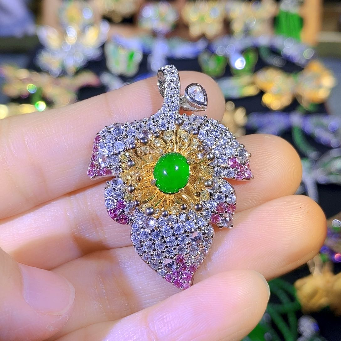 吊坠(不含链)银S925镶嵌翡翠