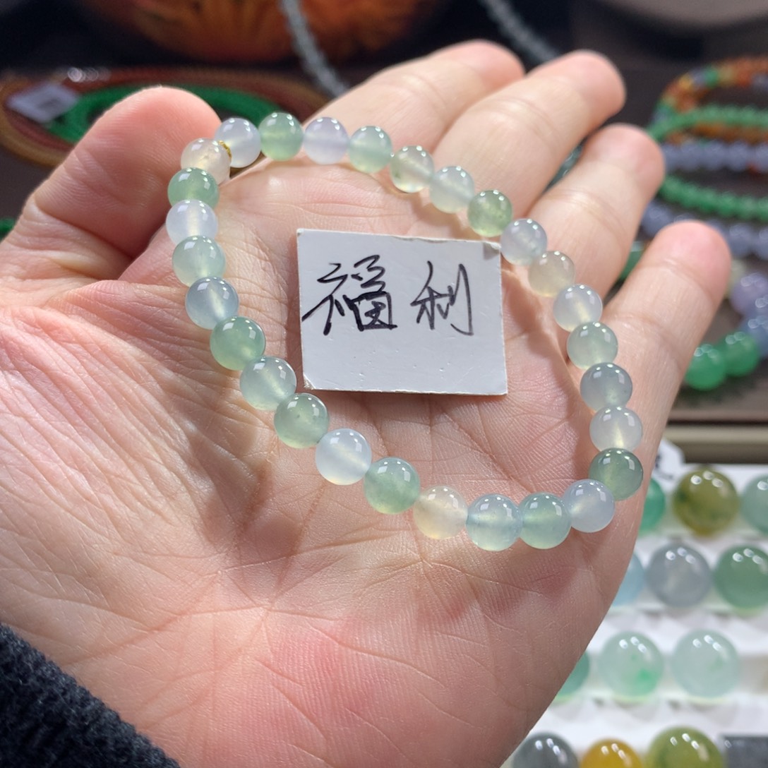 翡翠未镶嵌手链大漏福利款！冰种幻彩马卡龙多宝单圈卡6.5