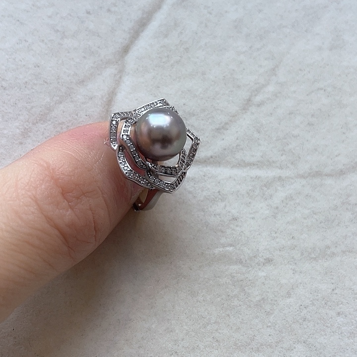 戒指海水珍珠银S925镶嵌
