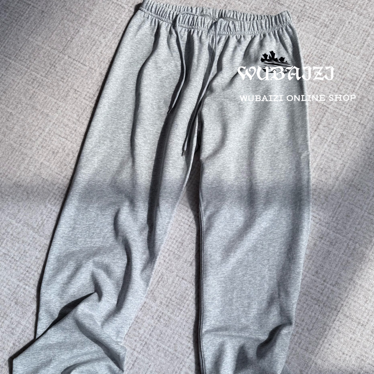 WUBAIZI｜WUBAIZI｜植绒卫裤女显瘦系带灰色纯棉微喇休闲裤25806