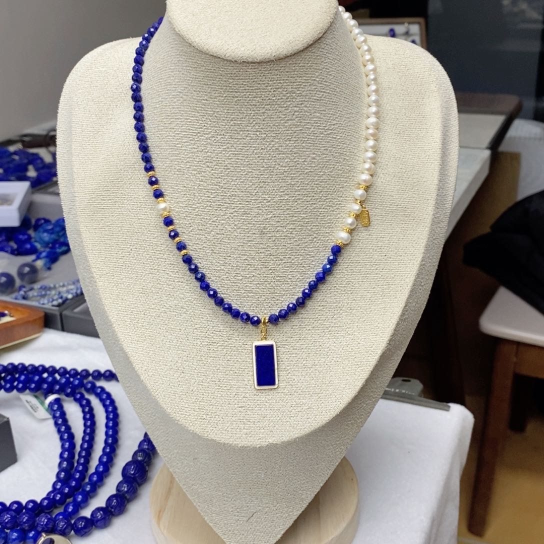 青金石颈饰银S925镀金镶嵌