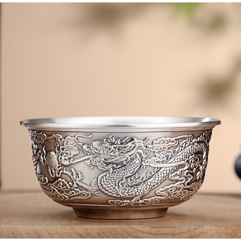 鼎江南双层足银999龙凤银碗筷勺实用银餐具套组大人送宝宝礼物