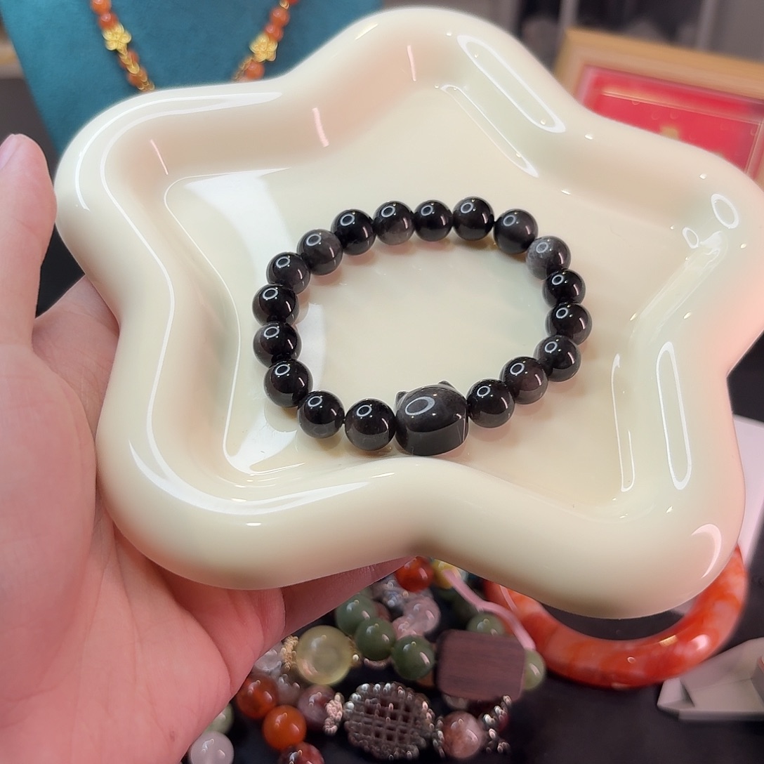 未镶嵌手串水晶卡10银曜石猫猫