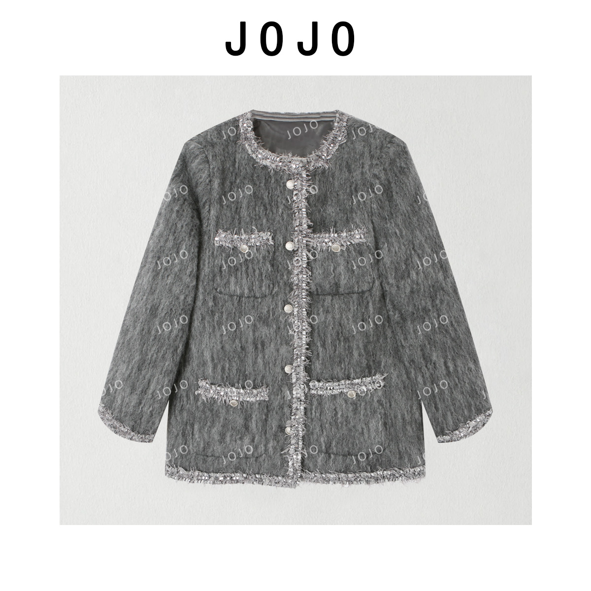 玖了个玖 2025冬款极简拉毛镶边经典小香风毛流感羽绒服2511C8100