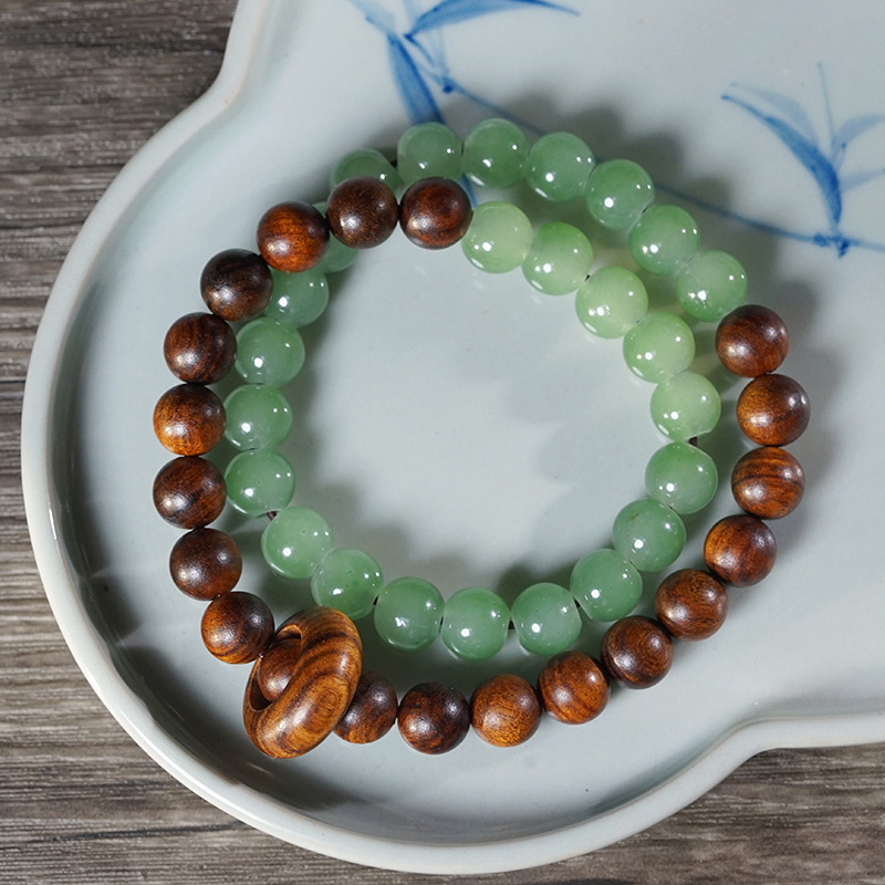 黑花梨 双圈 手链跑环手串 带琉璃佛珠念珠木串H109（无礼盒）