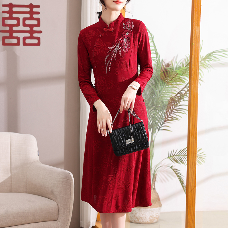 妈妈婚宴礼服高贵旗袍裙平时可穿中老年喜婆婆结婚连衣裙2025新款