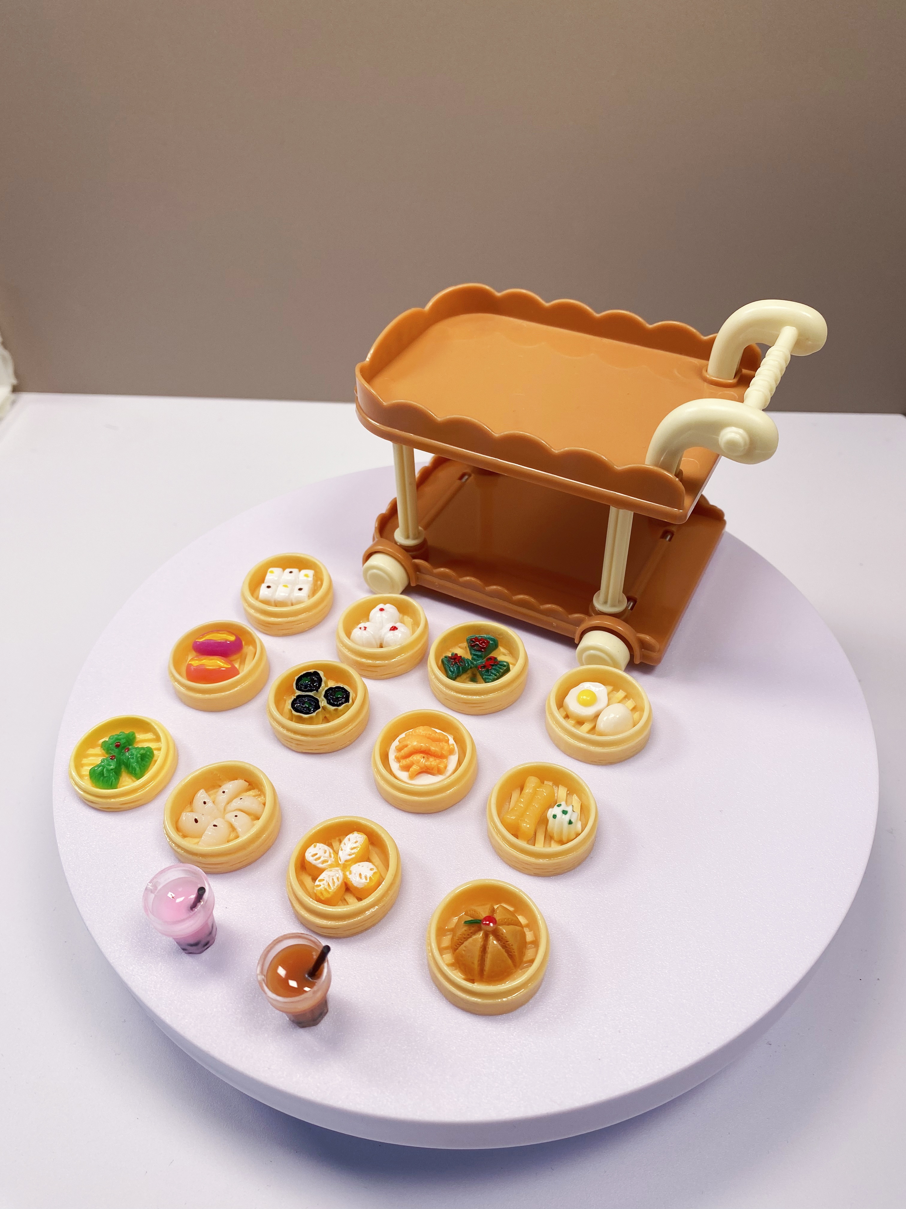 【幸运熊】迷你过家家港式笼屉小餐车微缩模型小摆件