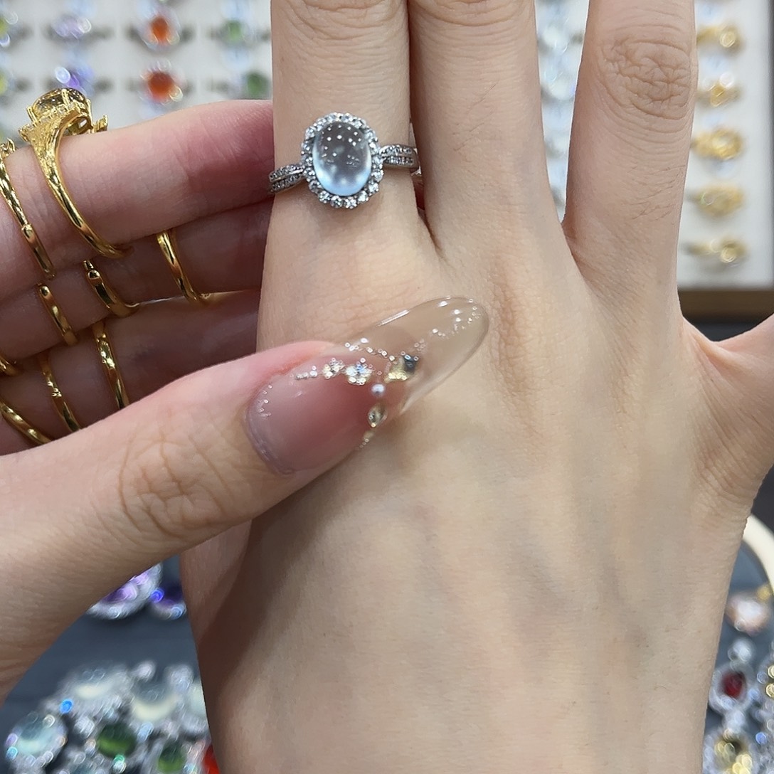 岫玉银S925镶嵌戒指