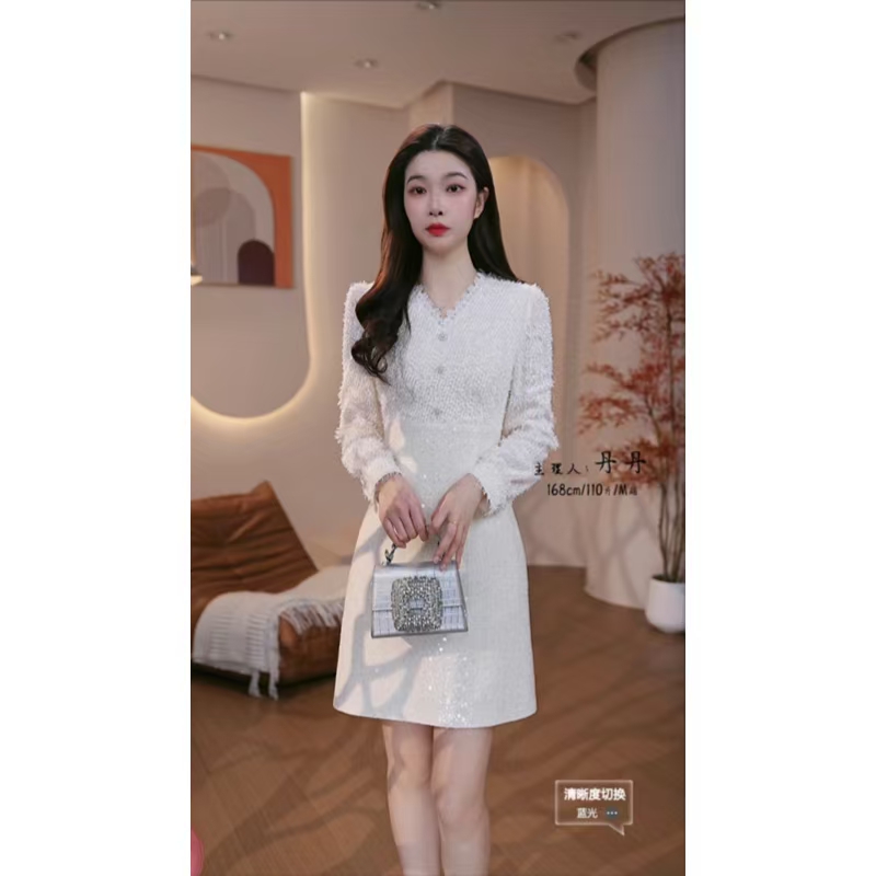 【蒂妮佳】9452品牌女装高贵气质显瘦长袖连衣裙