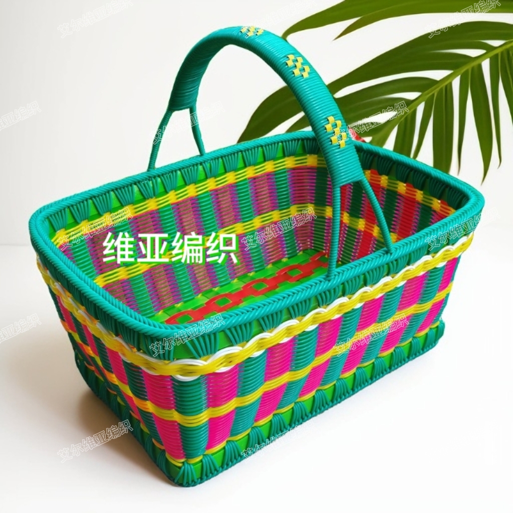 手工编织长方形篮子藤条编织纯手工制作家用篮子漂亮结实