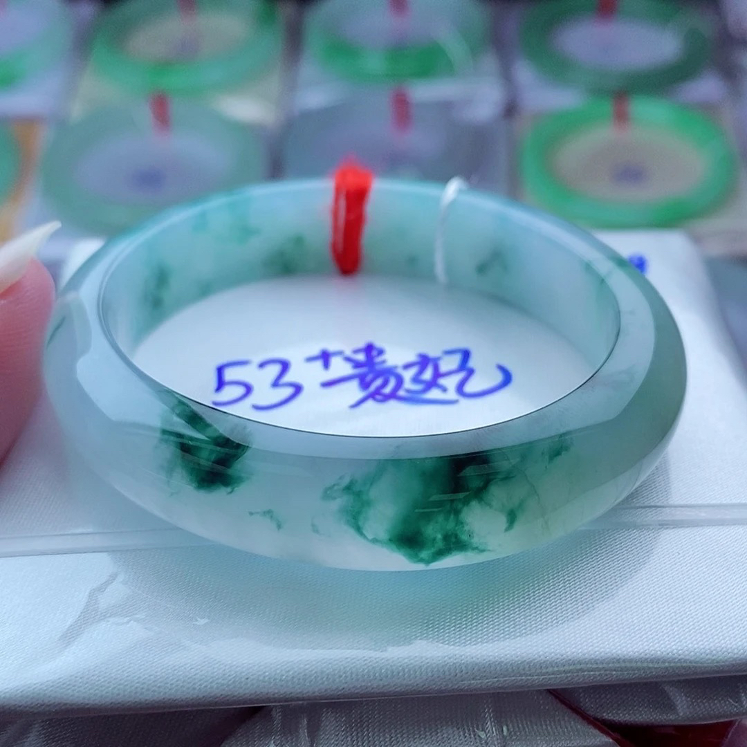 0988贵妃53冰透飘花典藏天然缅甸翡翠A货传承53.5短46.4，11.5，7.6