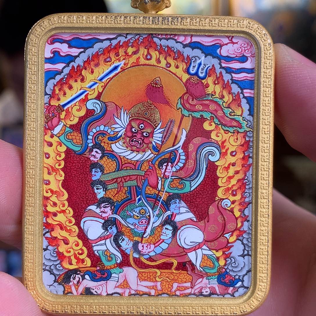 吊坠热贡纯手绘唐卡大红